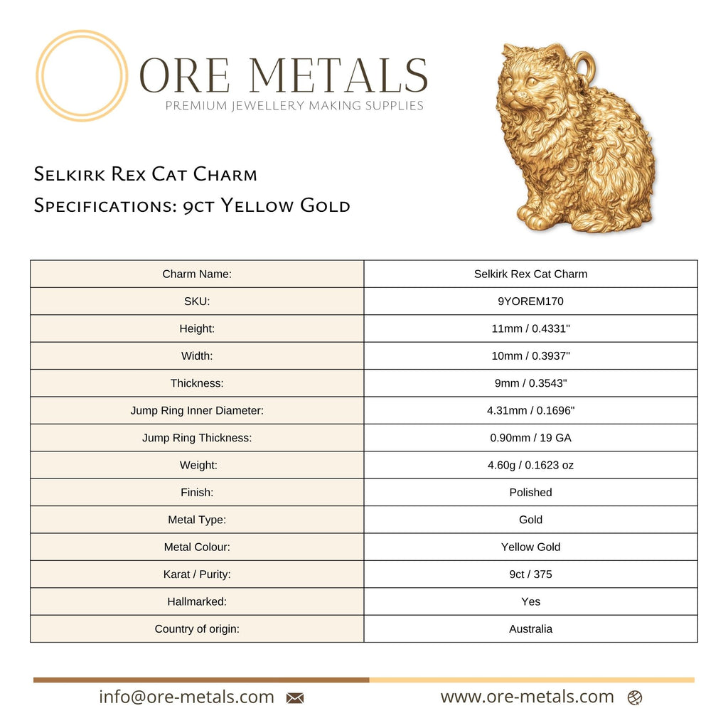 9ct Yellow Gold - Selkirk Rex Cat Charm