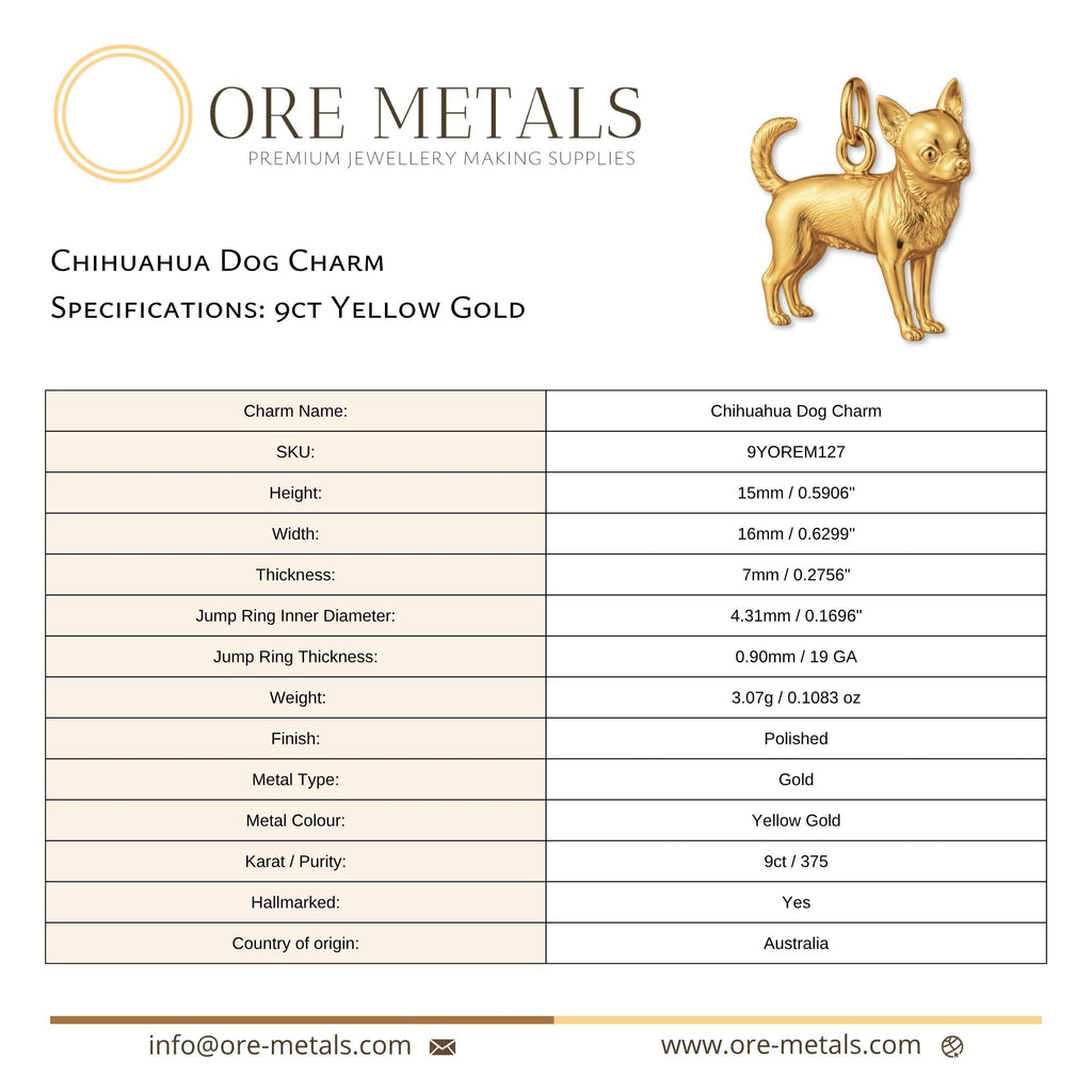 9ct Yellow Gold - Chihuahua Dog Charm
