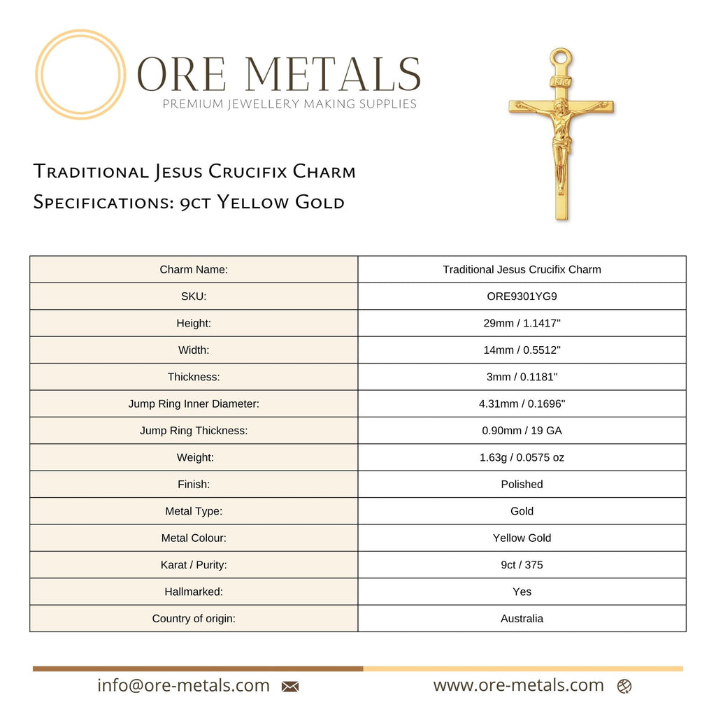 9ct Yellow Gold - Traditional Jesus Crucifix Charm