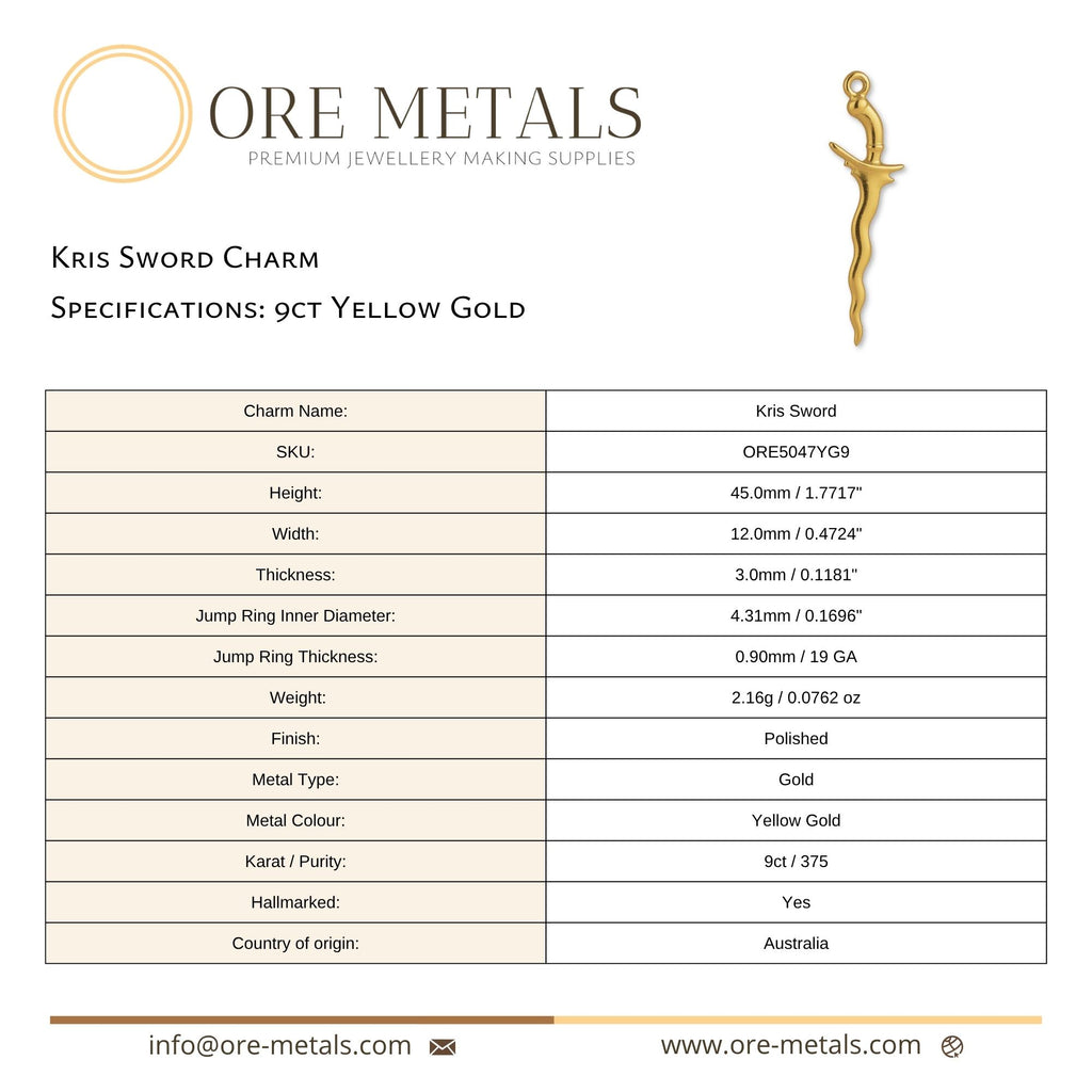 9ct Yellow Gold - Kris Sword Charm