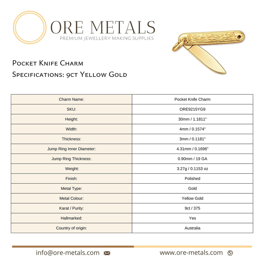 9ct Yellow Gold - Folding Pocket Knife Charm