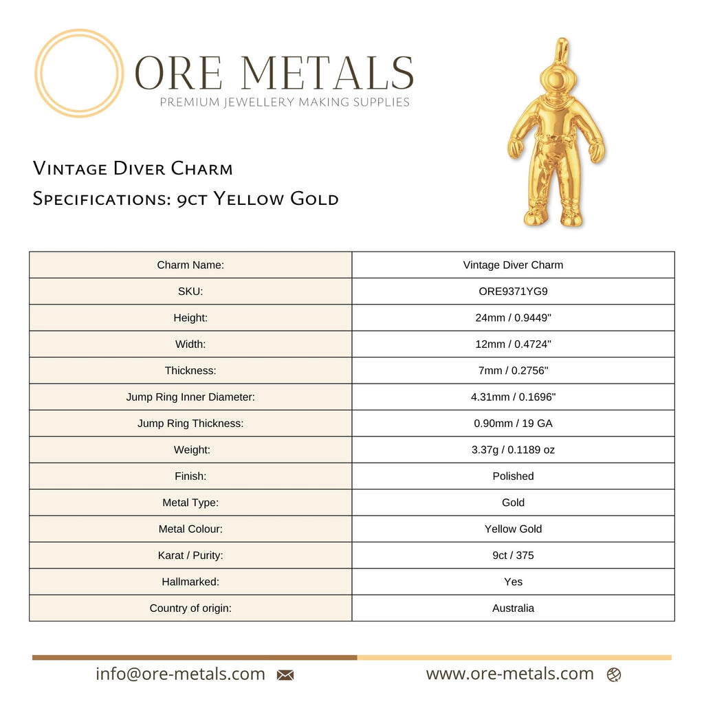9ct Yellow Gold - Vintage Diver Charm