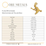 9ct Yellow Gold - Flying Witch Charm
