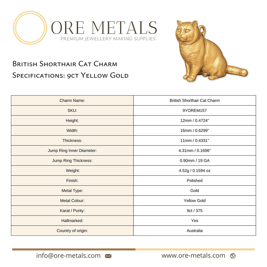 9ct Yellow Gold - British Shorthair Cat Charm