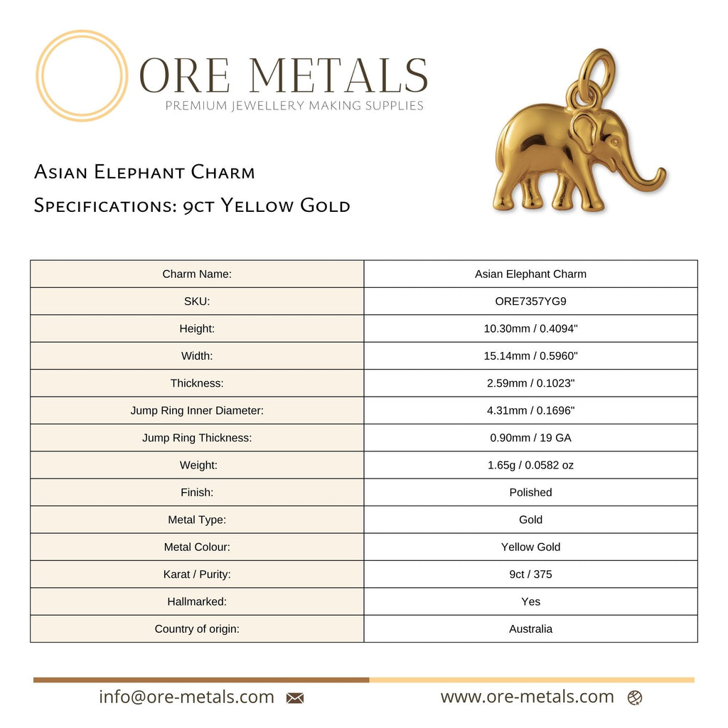 9ct Yellow Gold - Asian Elephant Charm