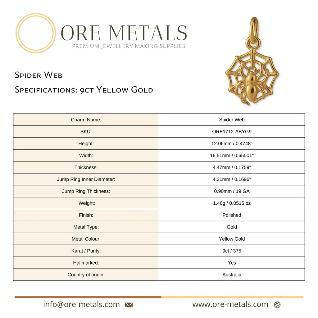9ct Yellow Gold - Spider Web Charm