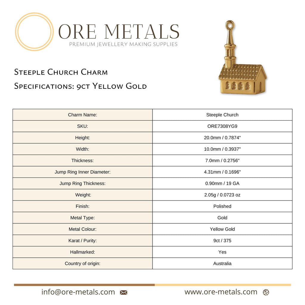 9ct Yellow Gold - Steeple Church Charm