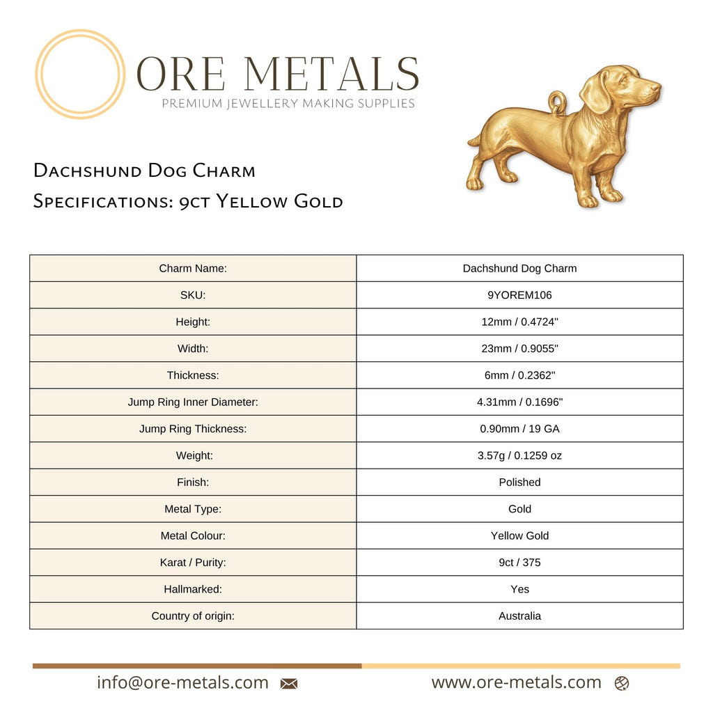 9ct Yellow Gold - Dachshund Dog Charm
