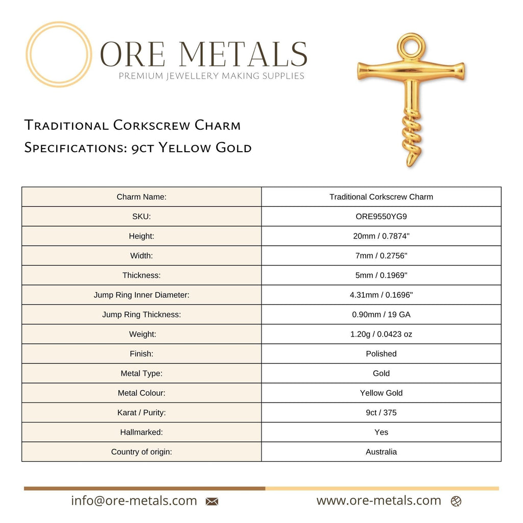 9ct Yellow Gold - Traditional Corkscrew Charm