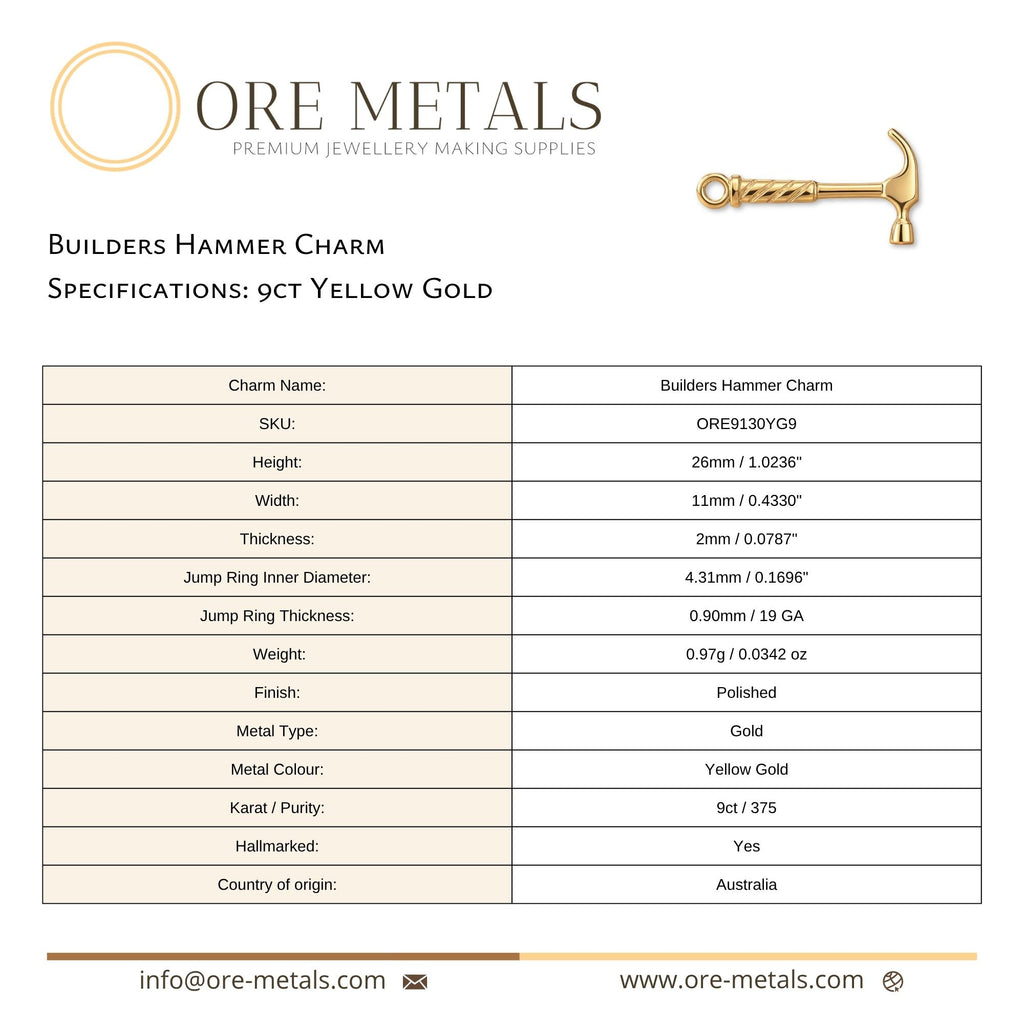 9ct Yellow Gold - Builders Hammer Charm