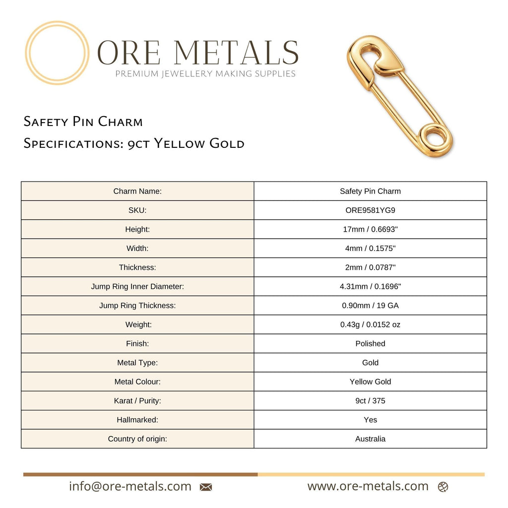9ct Yellow Gold - Safety Pin Charm