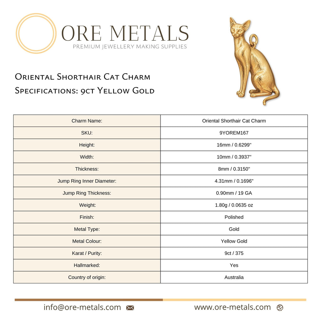 9ct Yellow Gold - Oriental Shorthair Cat Charm