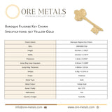 9ct Yellow Gold - Baroque Filigree Key Charm