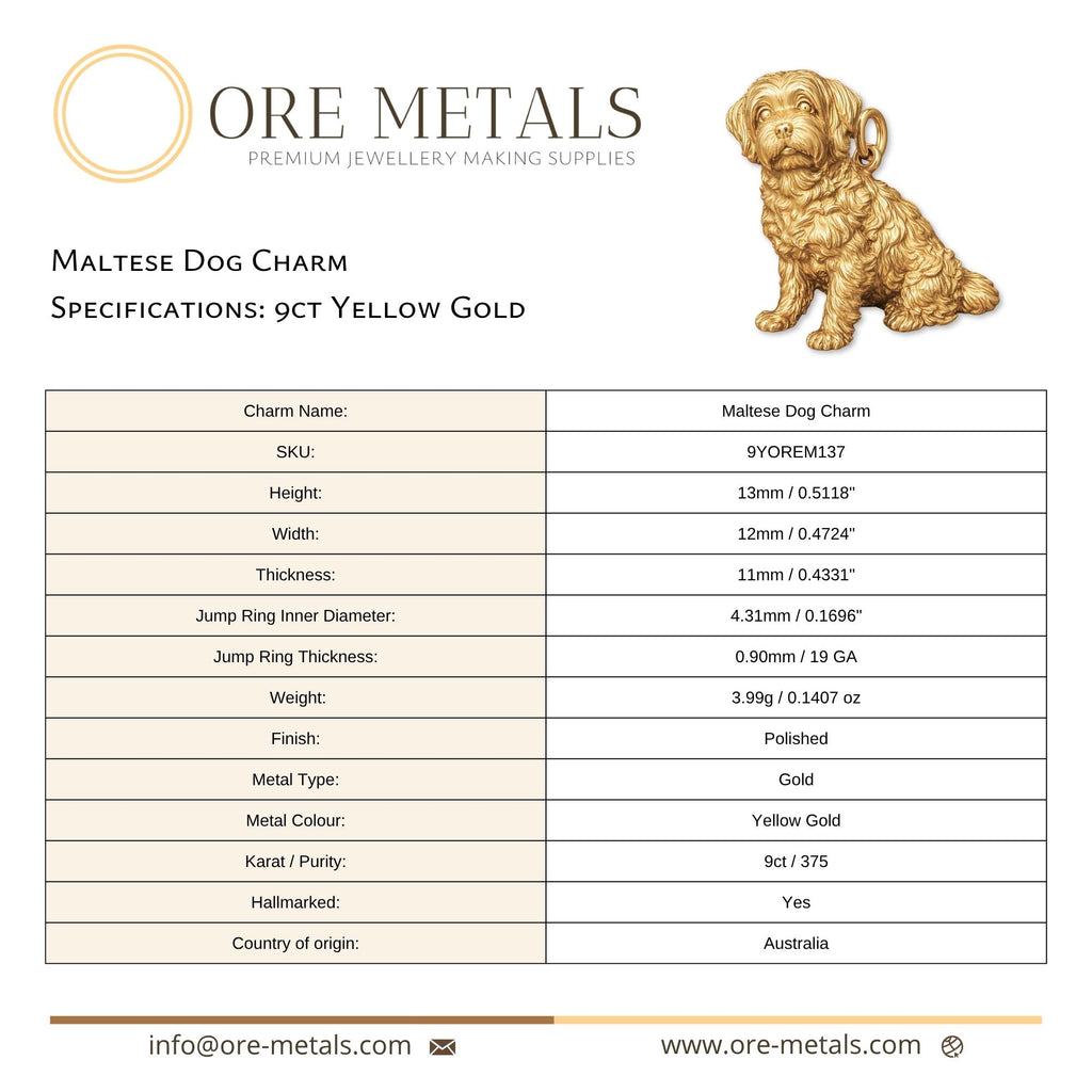 9ct Yellow Gold - Maltese Dog Charm