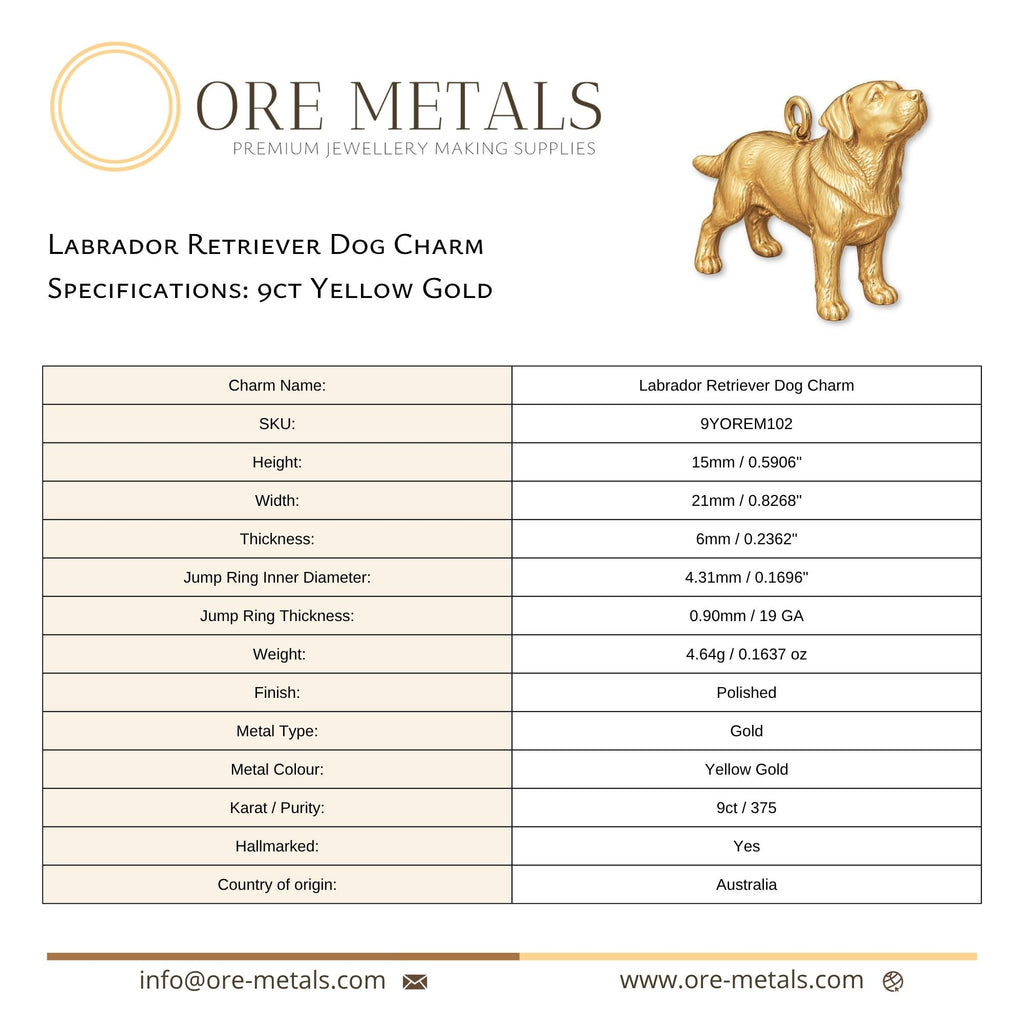 9ct Yellow Gold - Labrador Retriever Dog Charm