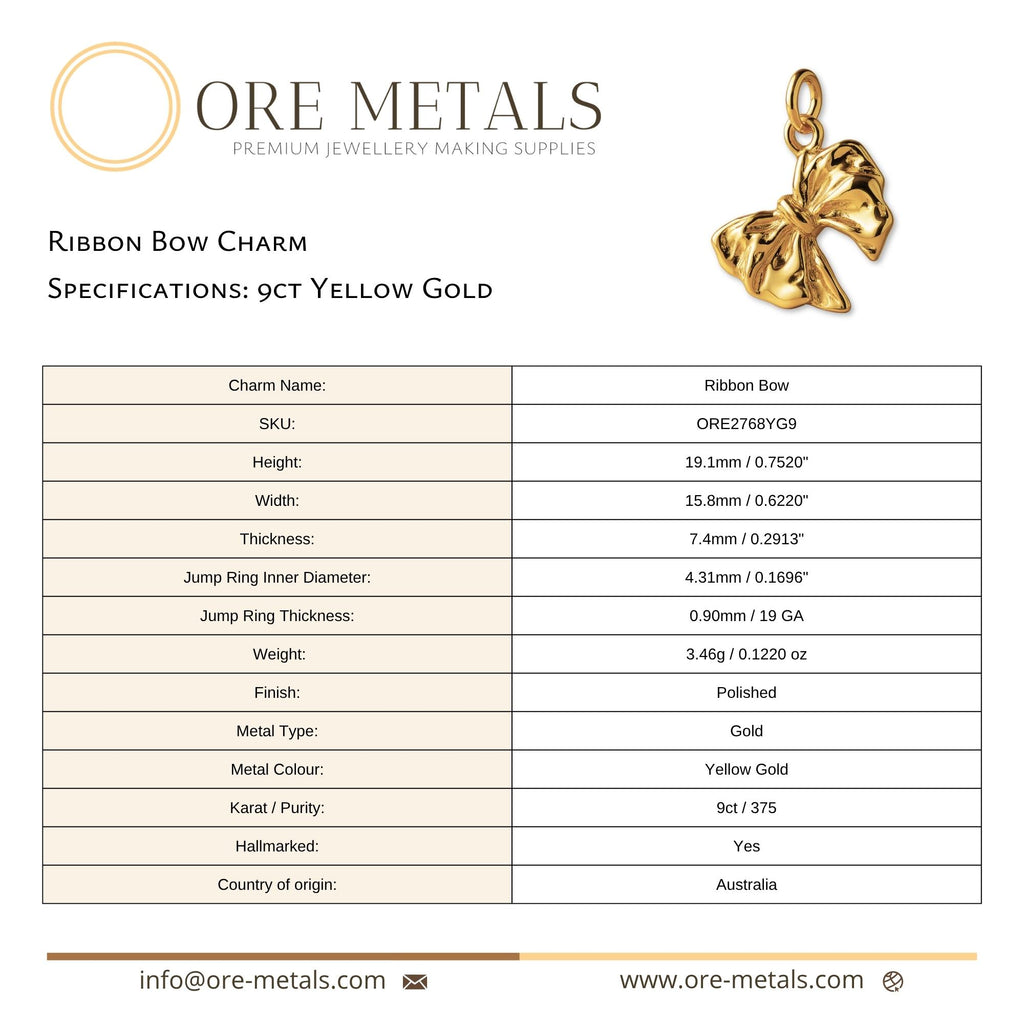 9ct Yellow Gold - Ribbon Bow Charm