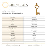 9ct Yellow Gold - 18 Heart Key Charm