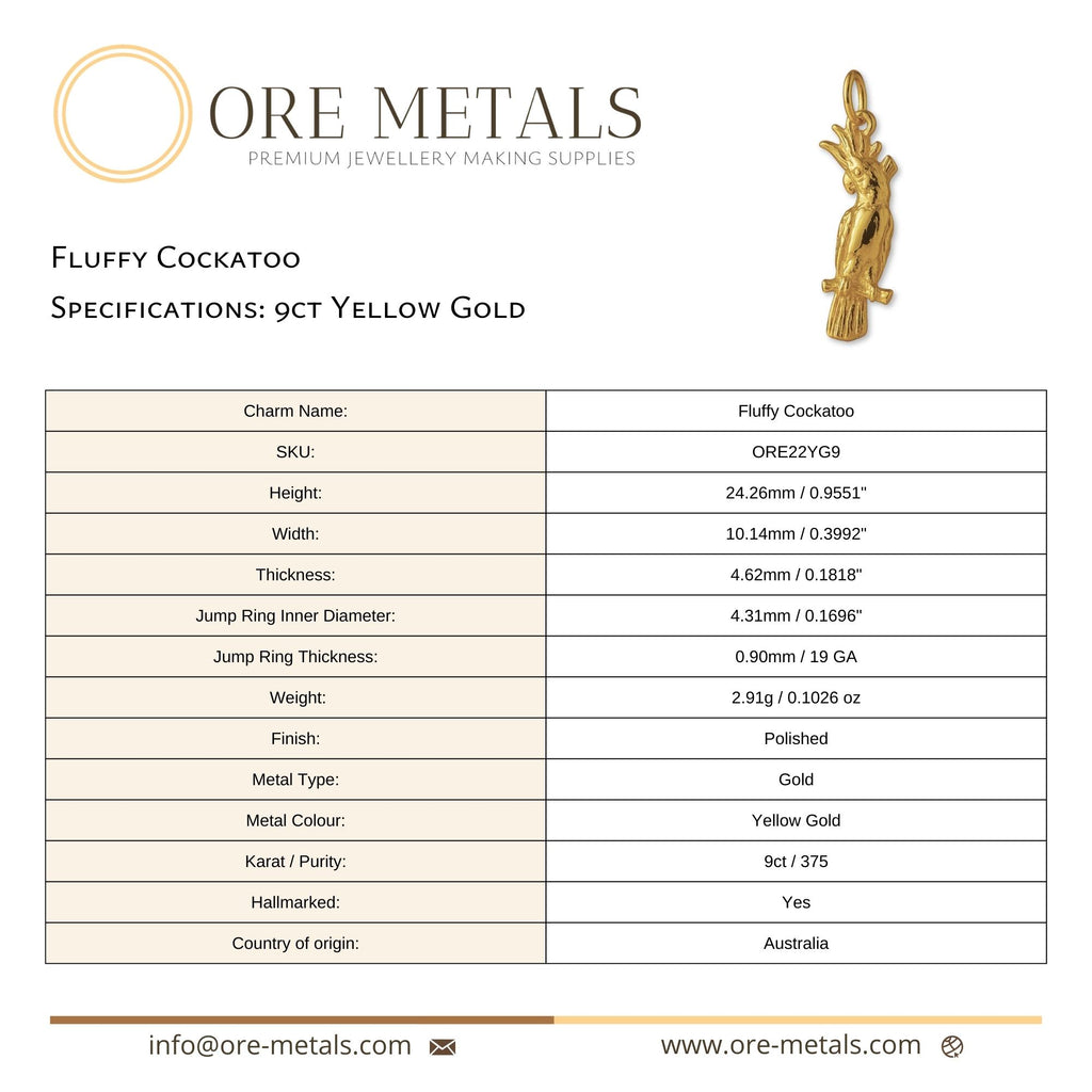 9ct Yellow Gold - Fluffy Cockatoo Charm