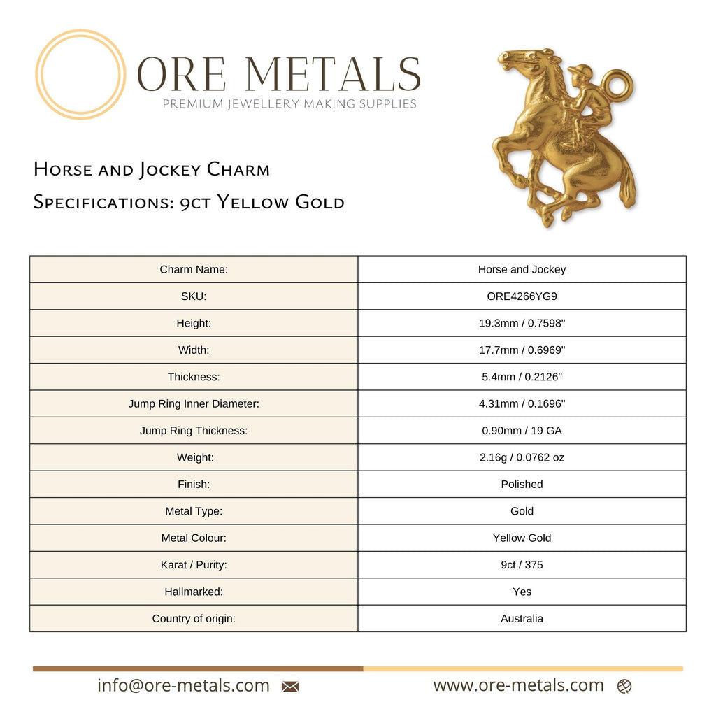 9ct Yellow Gold - Horse and Jockey Charm