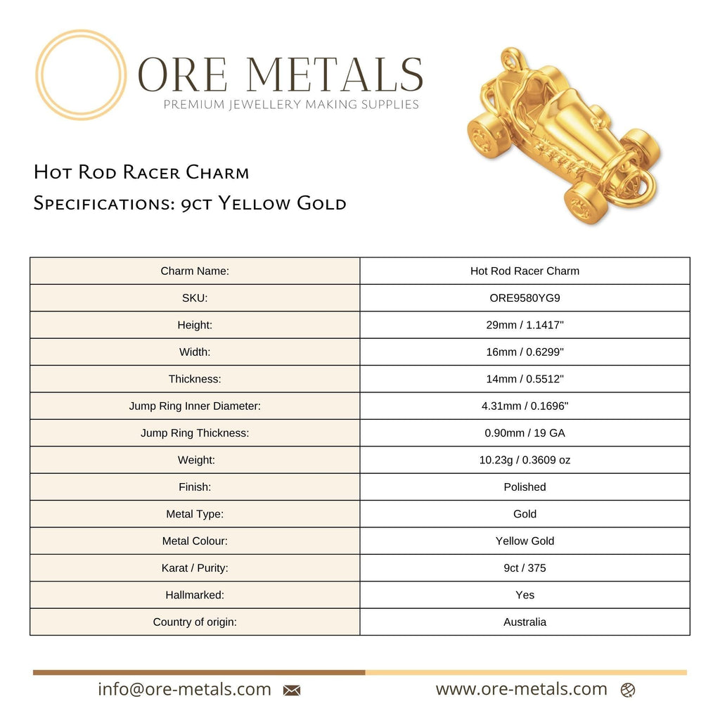 9ct Yellow Gold - Hot Rod Racer Charm