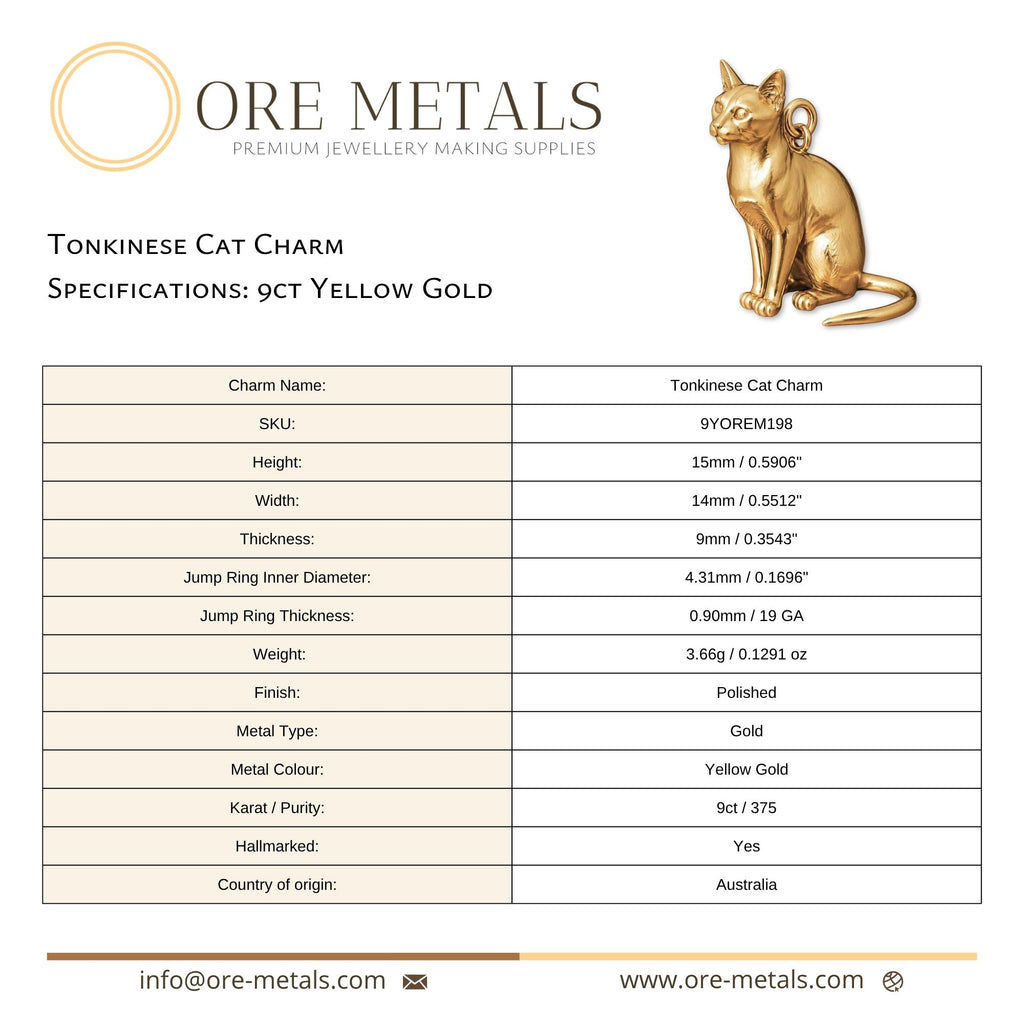 9ct Yellow Gold - Tonkinese Cat Charm