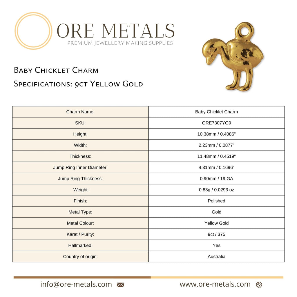 9ct Yellow Gold - Baby Chicklet Charm