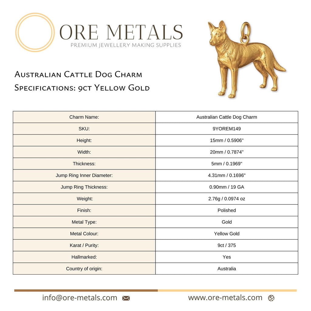 9ct Yellow Gold - Australian Cattle Dog Charm