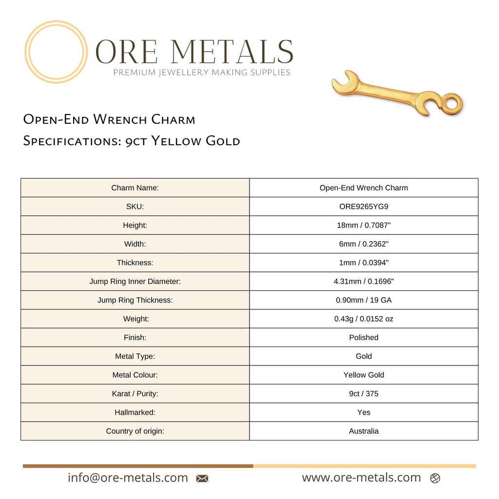 9ct Yellow Gold - Open End Wrench Charm