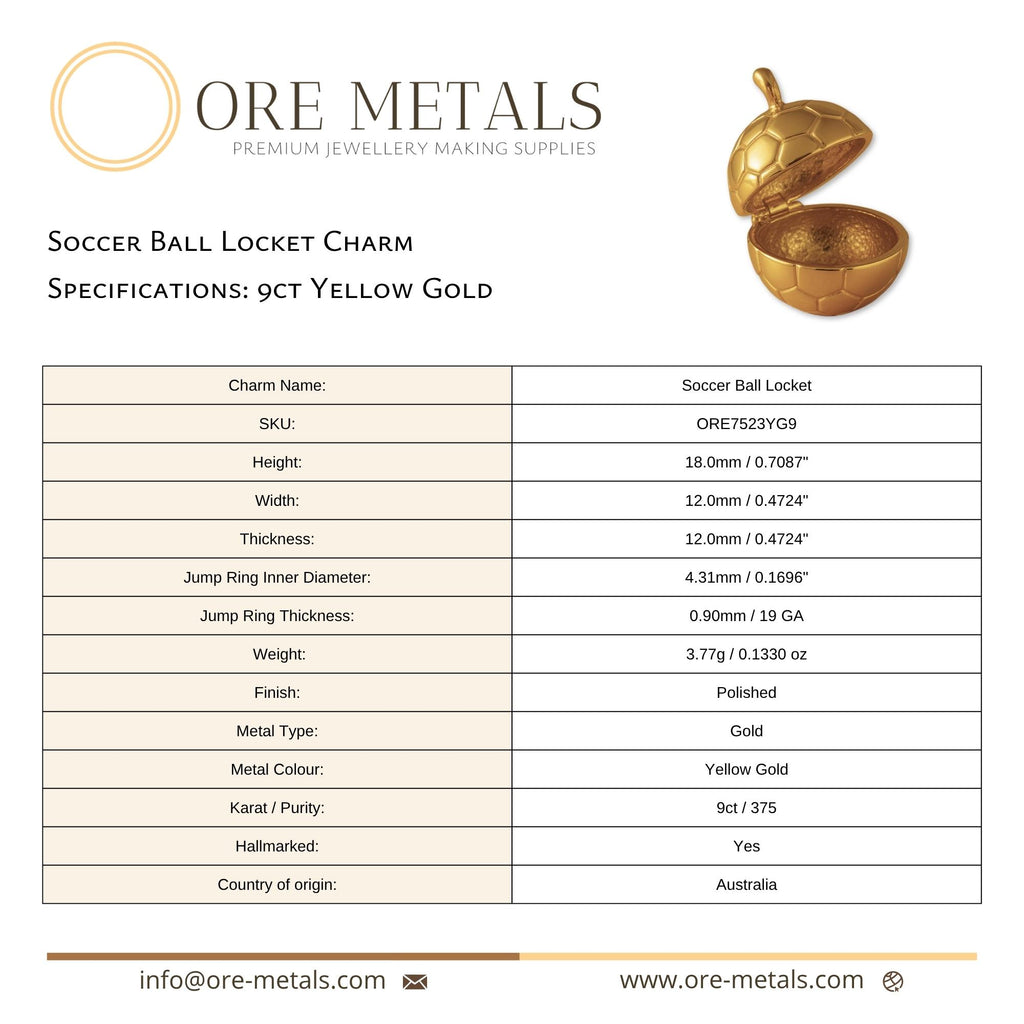 9ct Yellow Gold - Soccer Ball Locket Charm