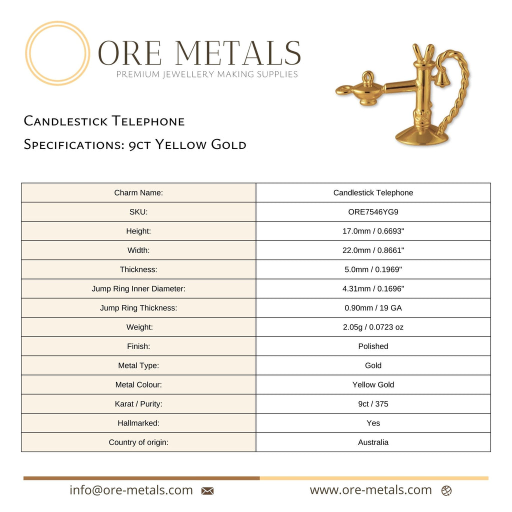 9ct Yellow Gold - Candlestick Telephone Charm