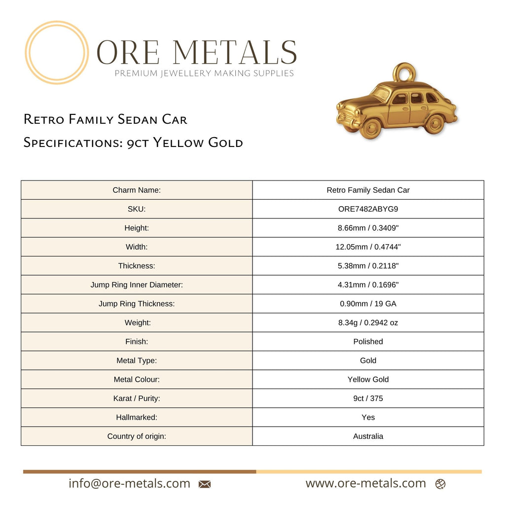 9ct Yellow Gold - Retro Family Sedan Car Charm
