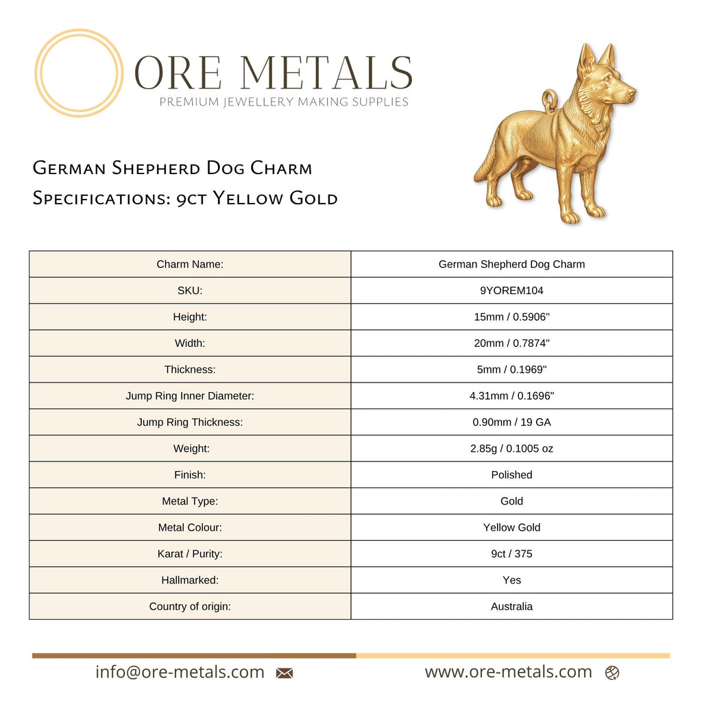 9ct Yellow Gold - German Shepherd Dog Charm