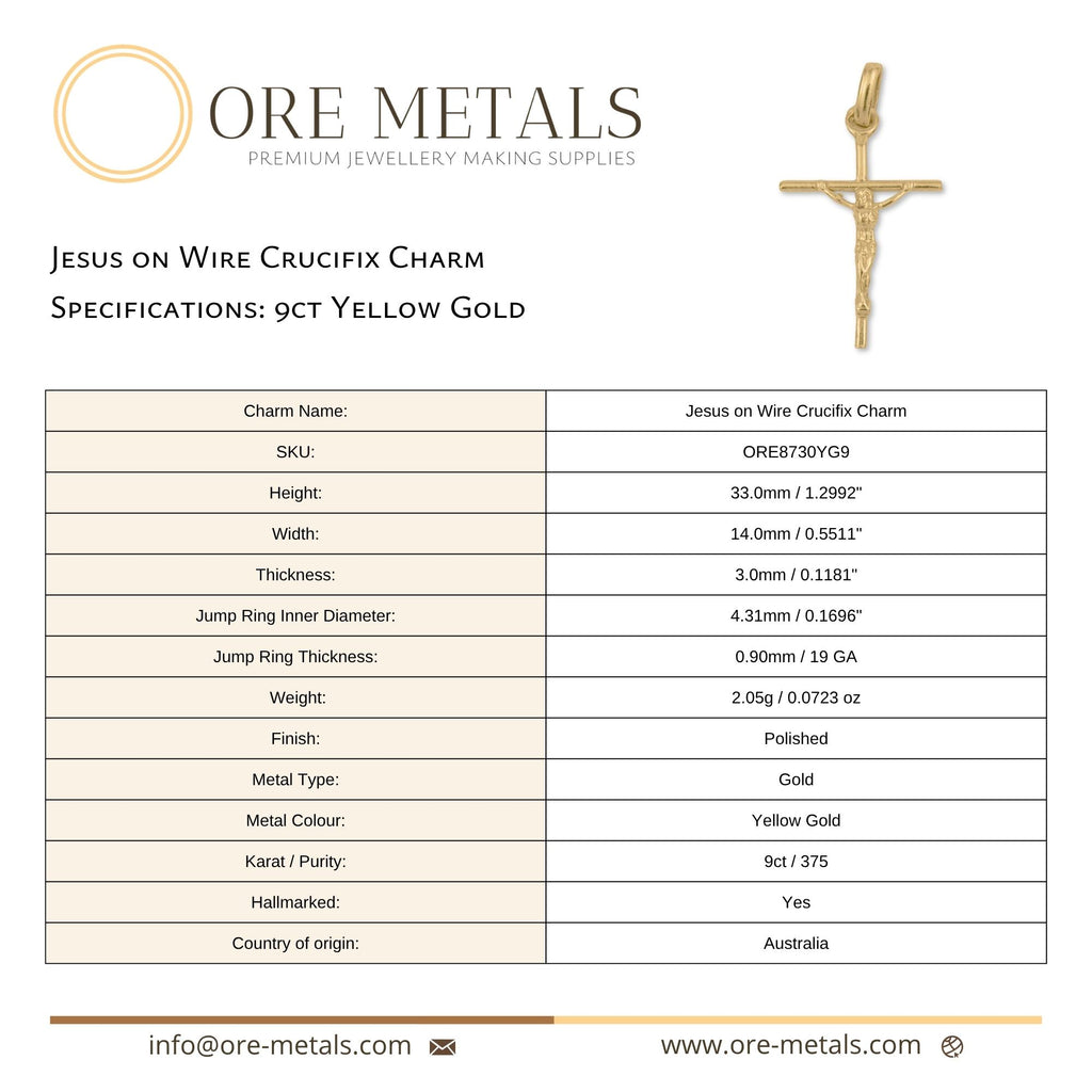 9ct Yellow Gold - Jesus on Wire Crucifix Charm