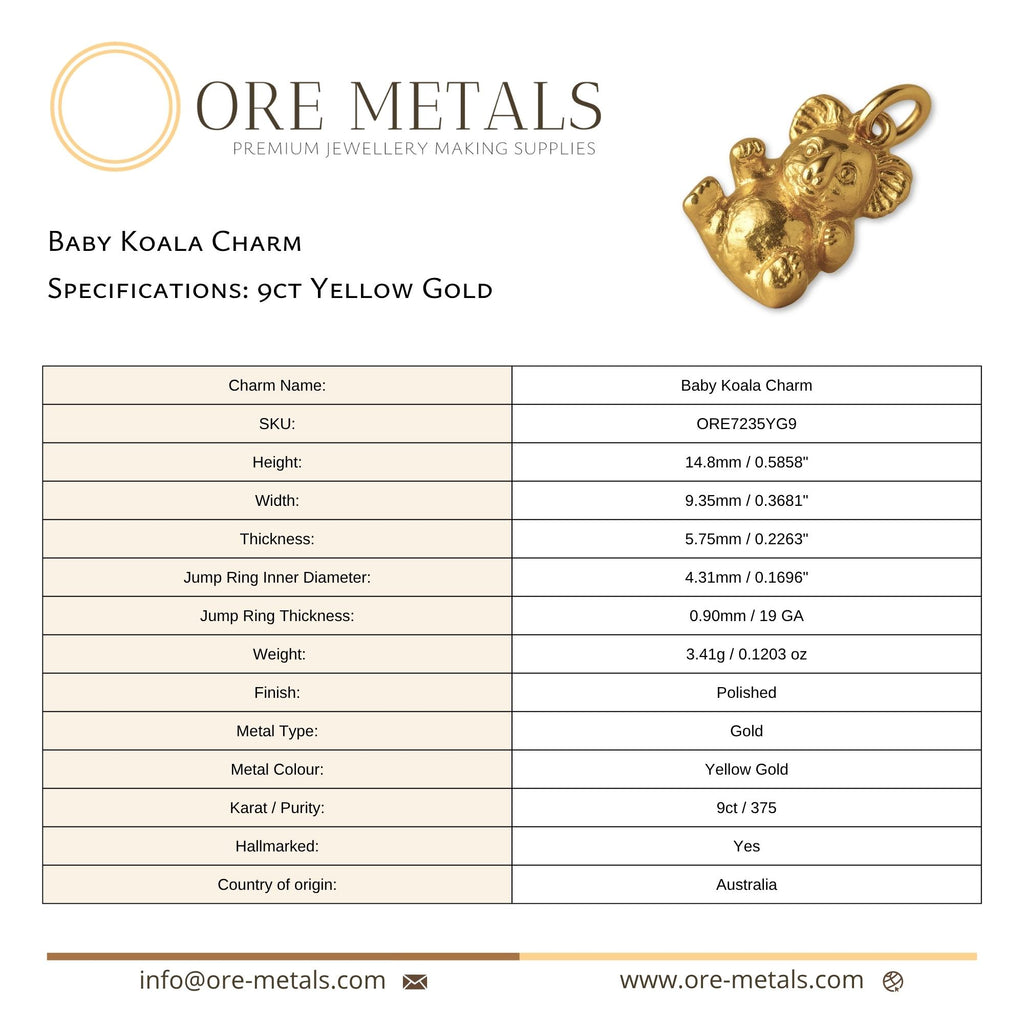 9ct Yellow Gold - Baby Koala Charm