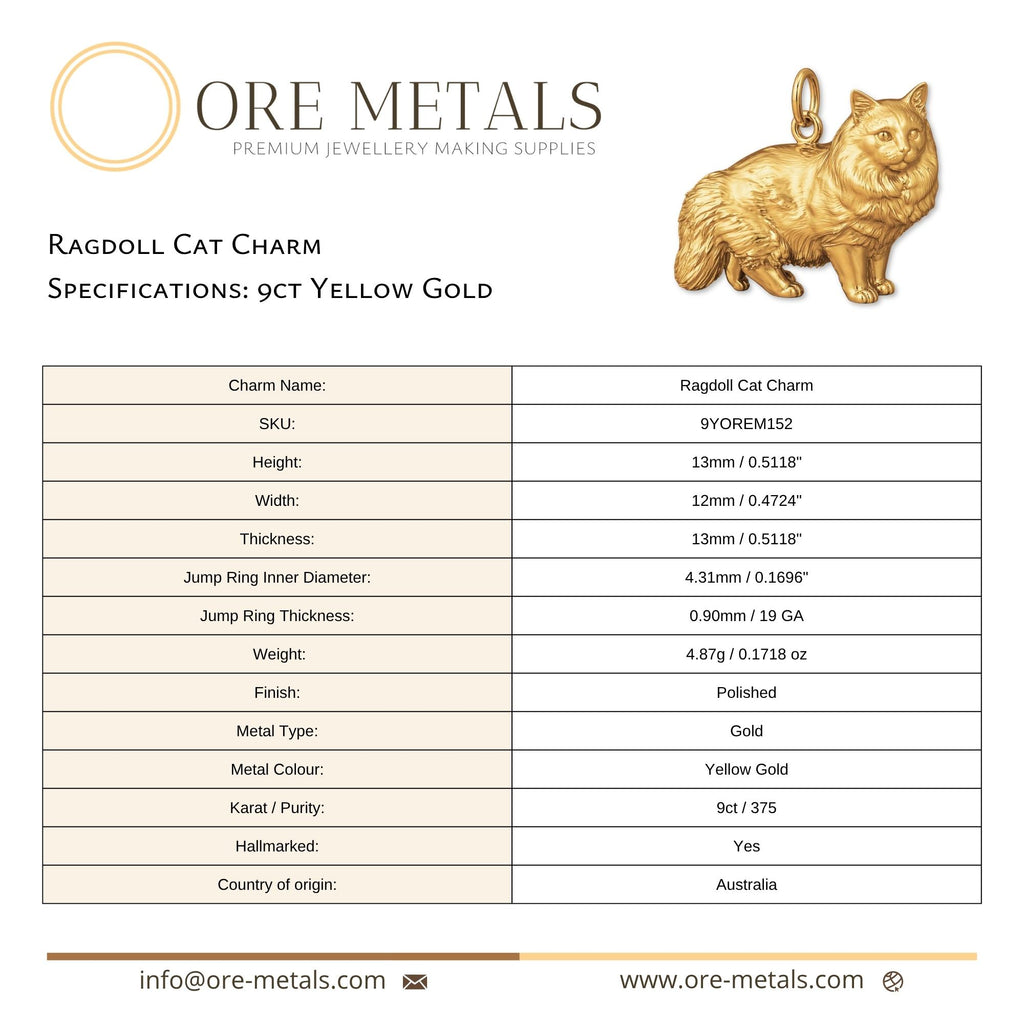 9ct Yellow Gold - Ragdoll Cat Charm