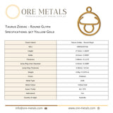 9ct Yellow Gold - Taurus Zodiac Round Charm