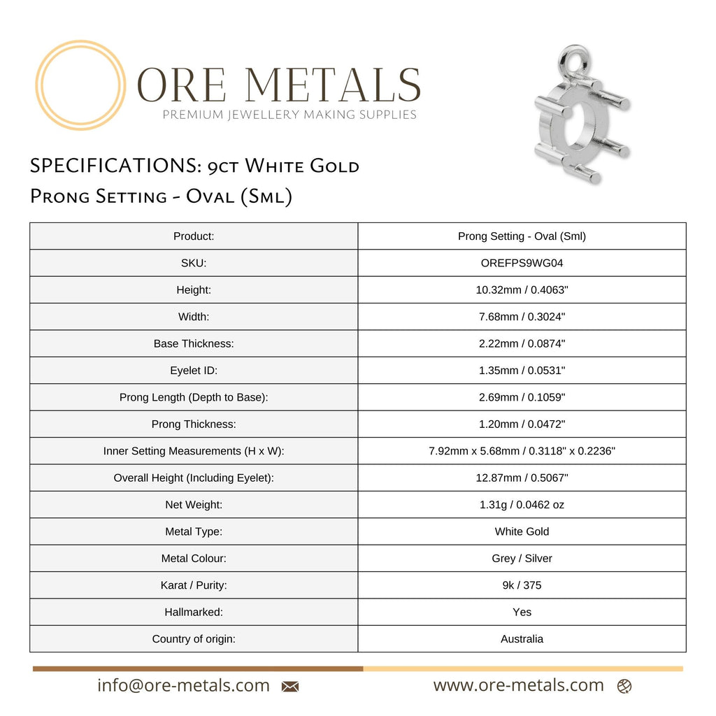 9ct White Gold - Oval Prong Setting