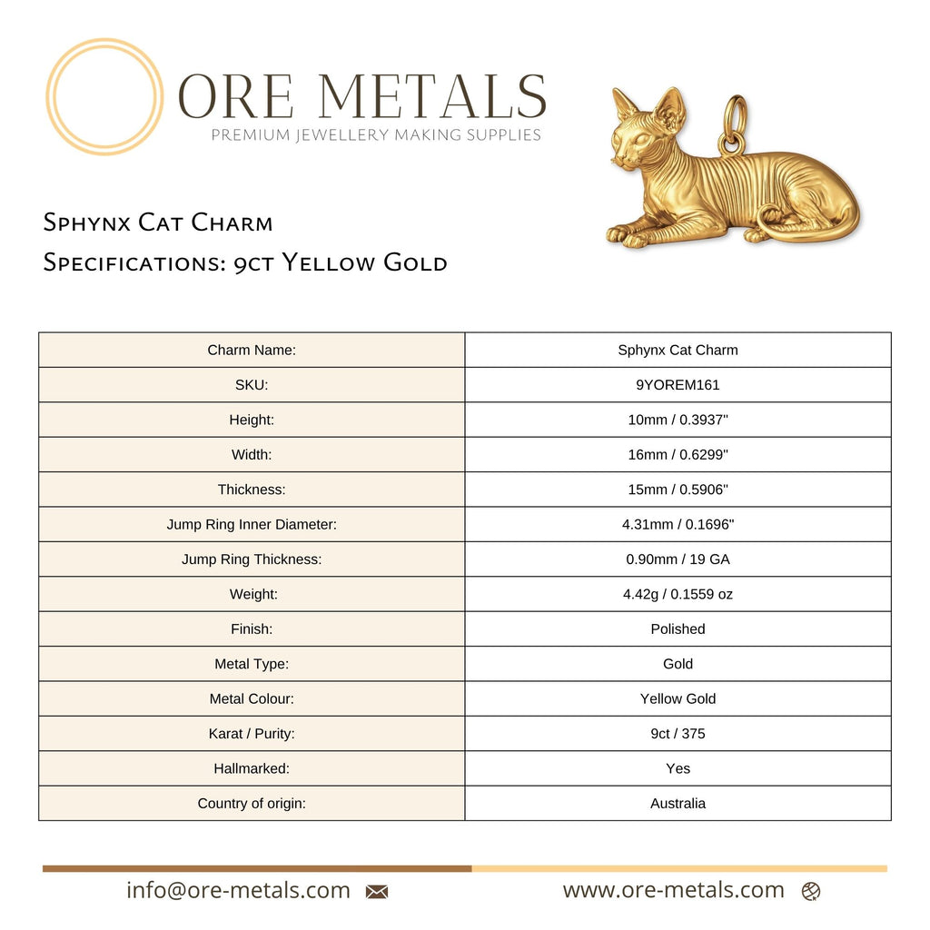 9ct Yellow Gold - Sphynx Cat Charm