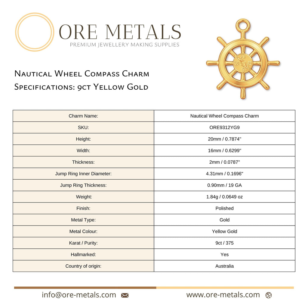 9ct Yellow Gold - Nautical Wheel Compass Charm