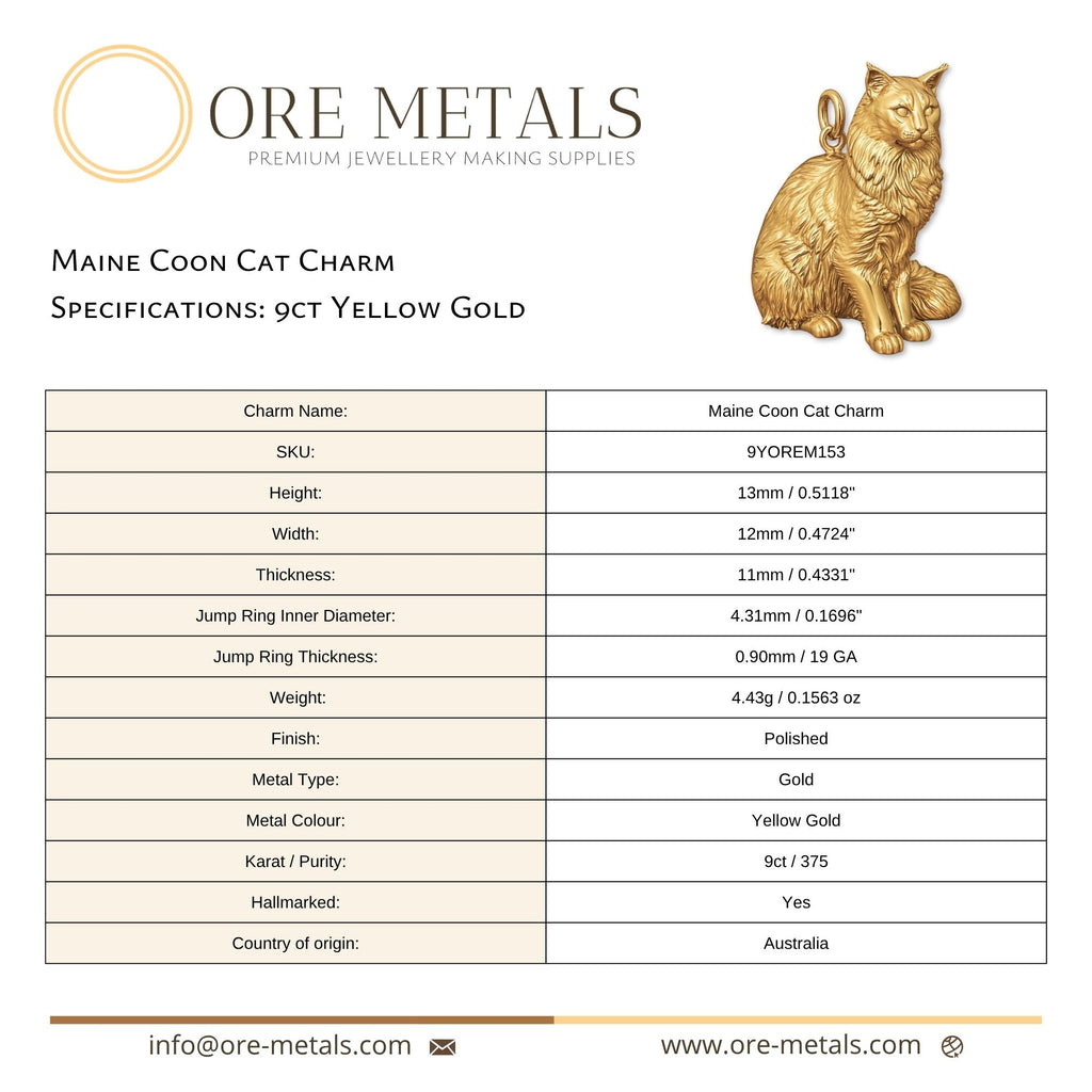 9ct Yellow Gold - Maine Coon Cat Charm
