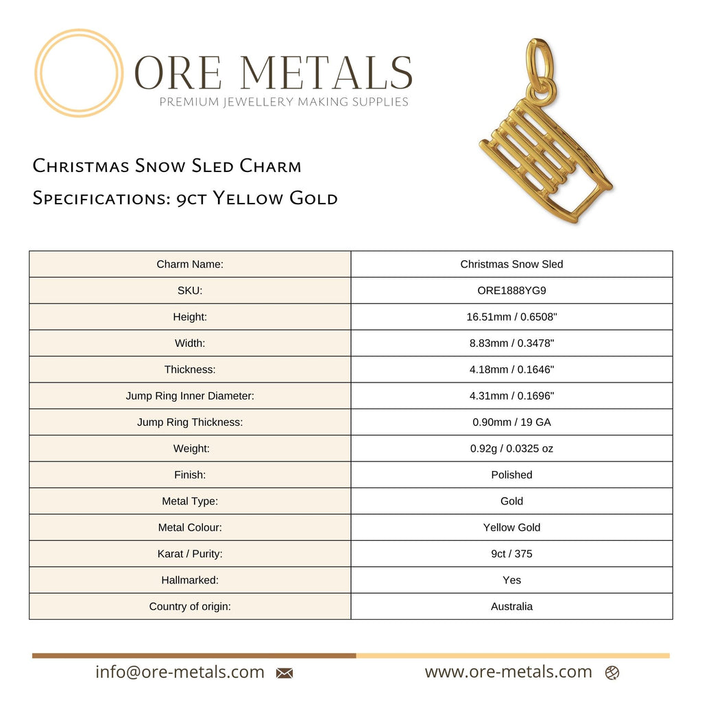 9ct Yellow Gold - Christmas Snow Sled Charm