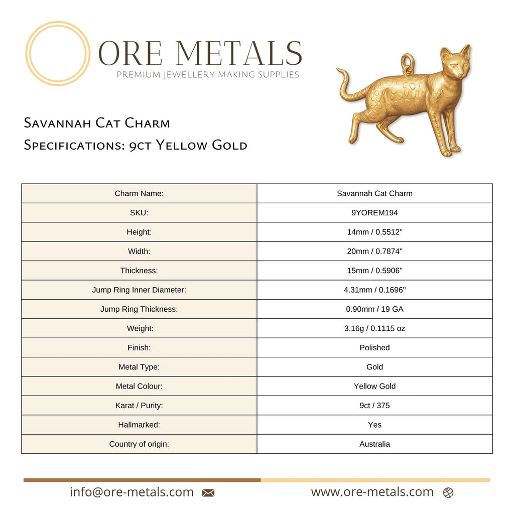 9ct Yellow Gold - Savannah Cat Charm