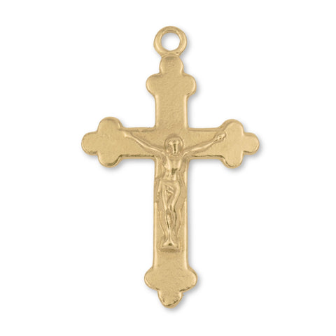 18ct Yellow Gold - Jesus on Budded Trefoil Crucifix Charm