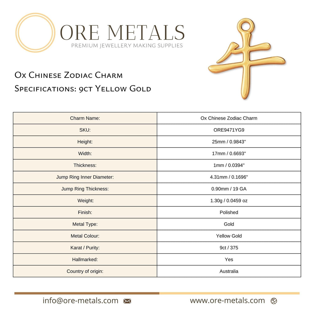 9ct Yellow Gold - Ox Chinese Zodiac Charm