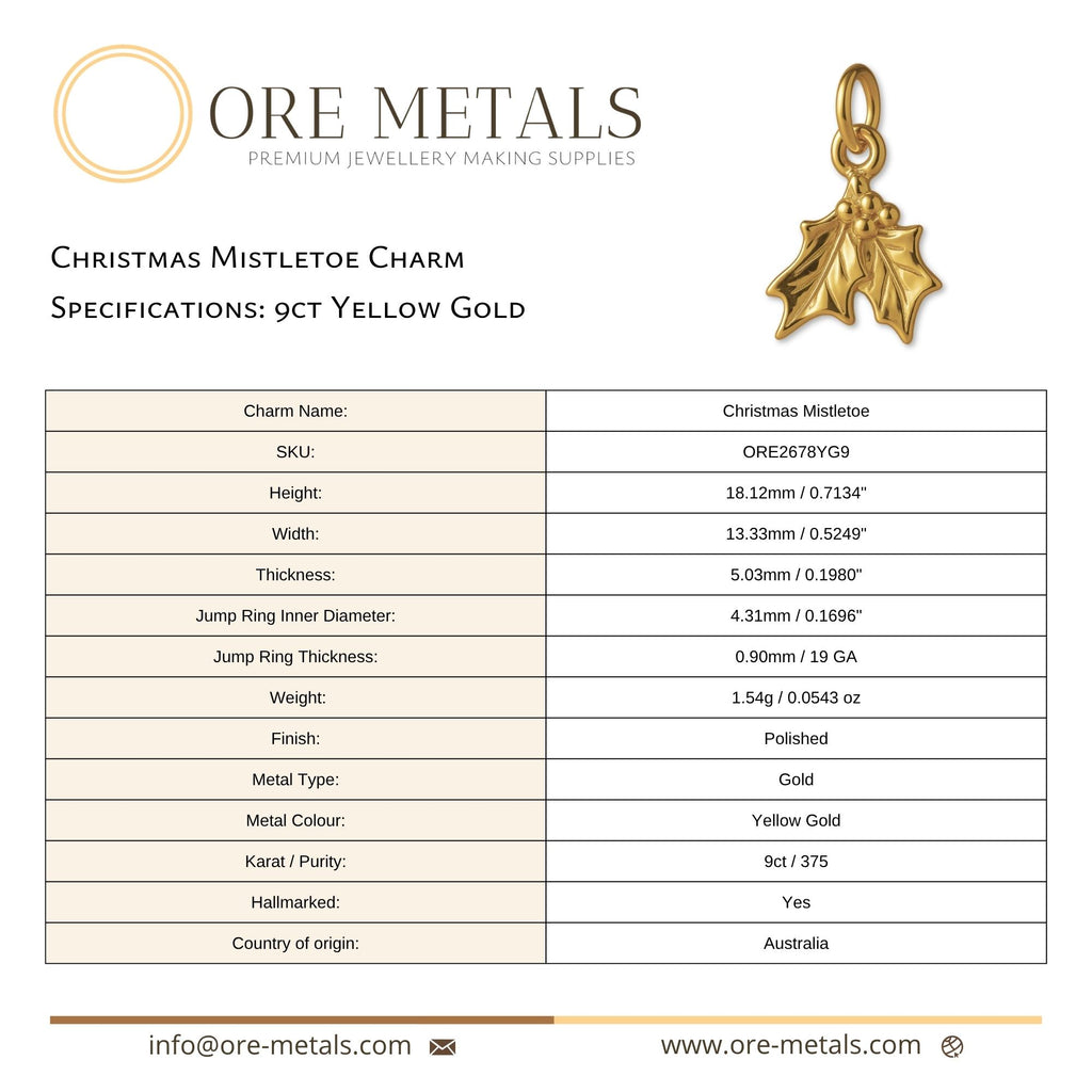 9ct Yellow Gold - Christmas Mistletoe Charm