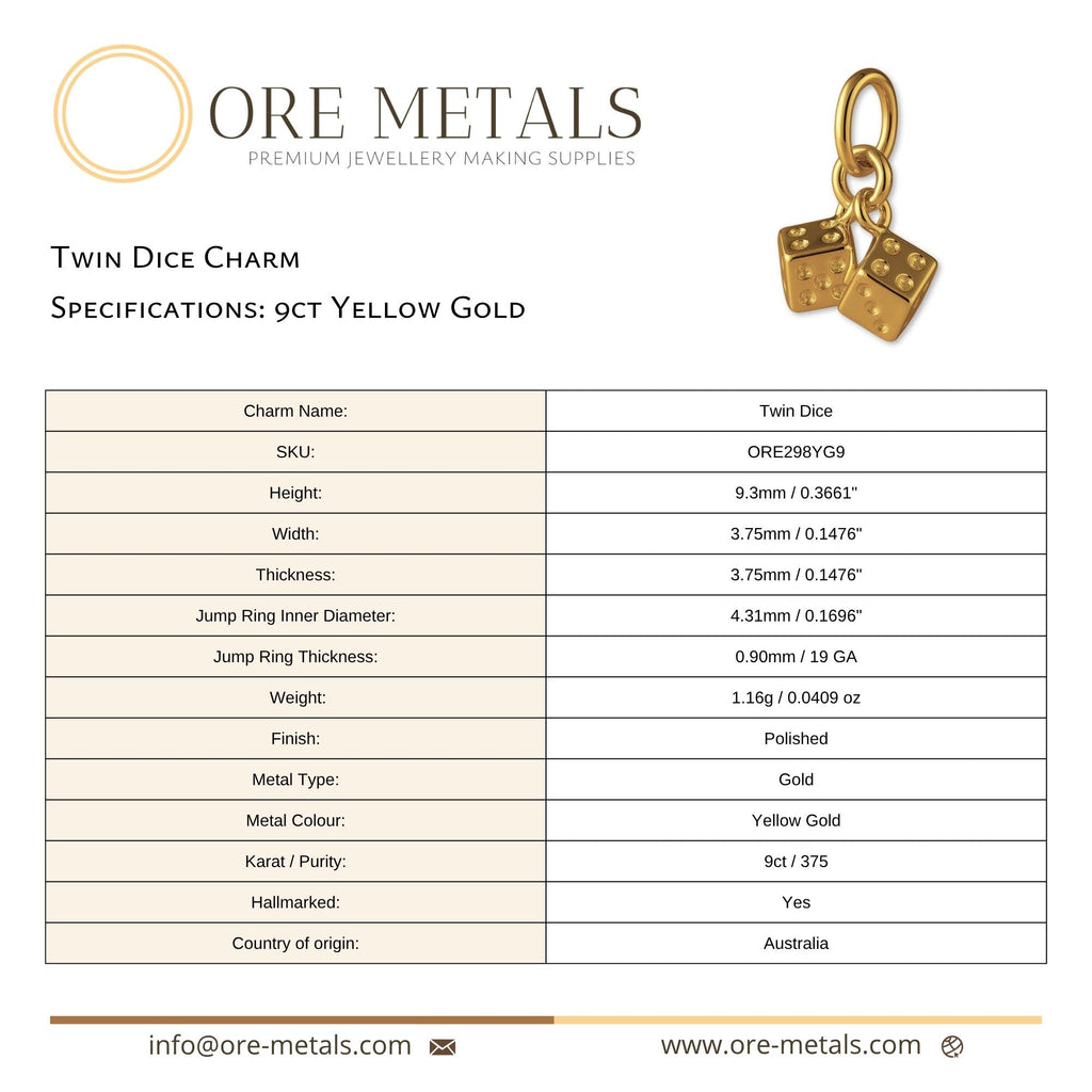 9ct Yellow Gold - Twin Dice Charm