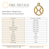 9ct Yellow Gold - Pisces Zodiac Round Charm