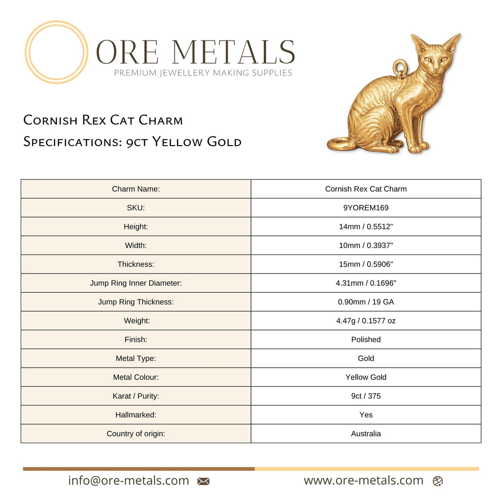 9ct Yellow Gold - Cornish Rex Cat Charm