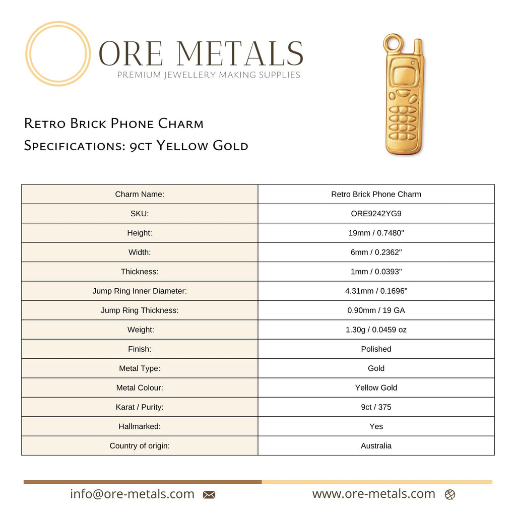 9ct Yellow Gold - Retro Brick Phone Charm