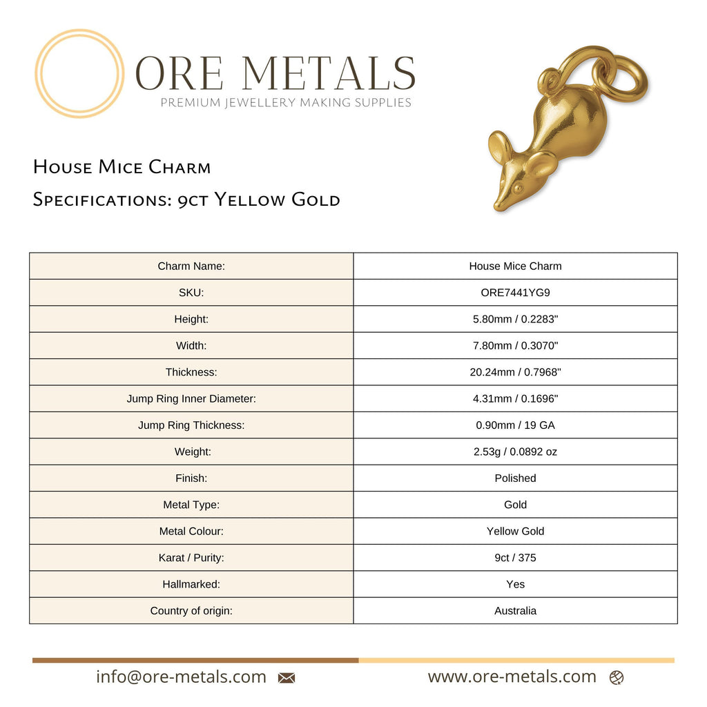 9ct Yellow Gold - House Mice Charm